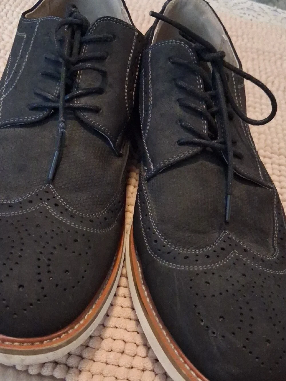 Unlisted Black Brogue Wingtip Derby Shoes with Tan Welt